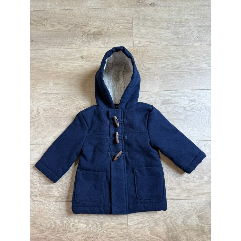 Oshkosh Bgosh Sherpa Lined Coat Baby 6-9 Mo Blue Toggle Button Hood Thick Winter